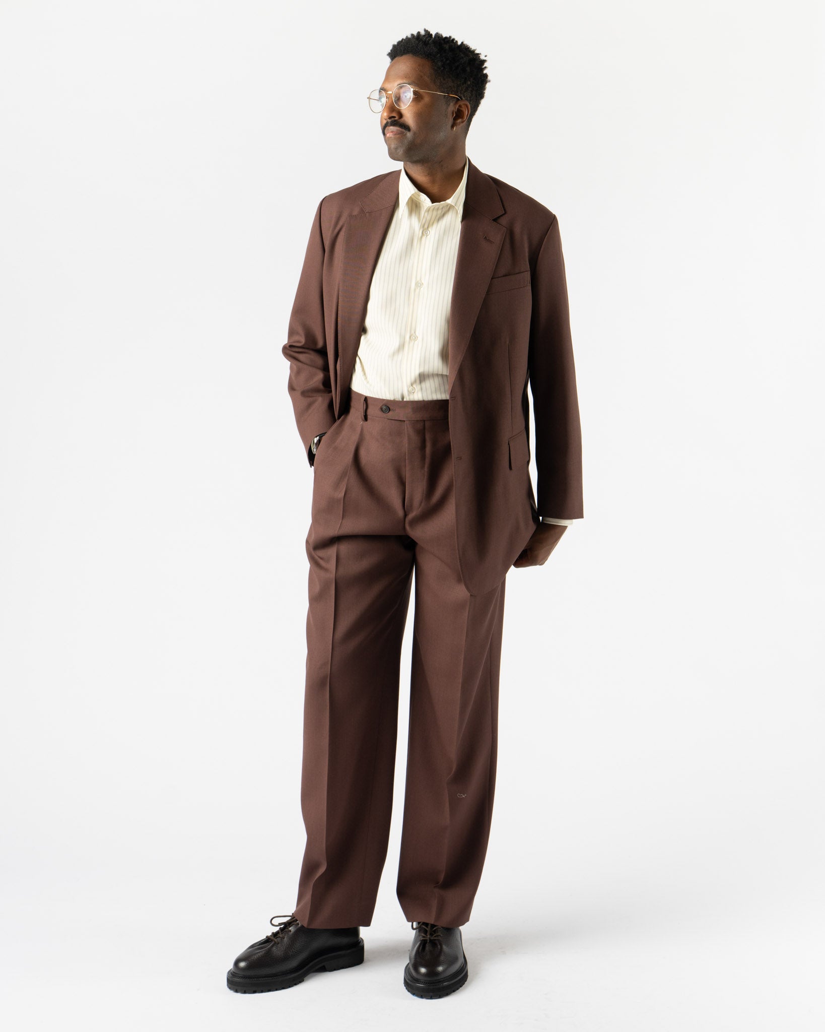 Auralee Wool Kid Mohair Hop Sack Jacket in Burgundy Curated at