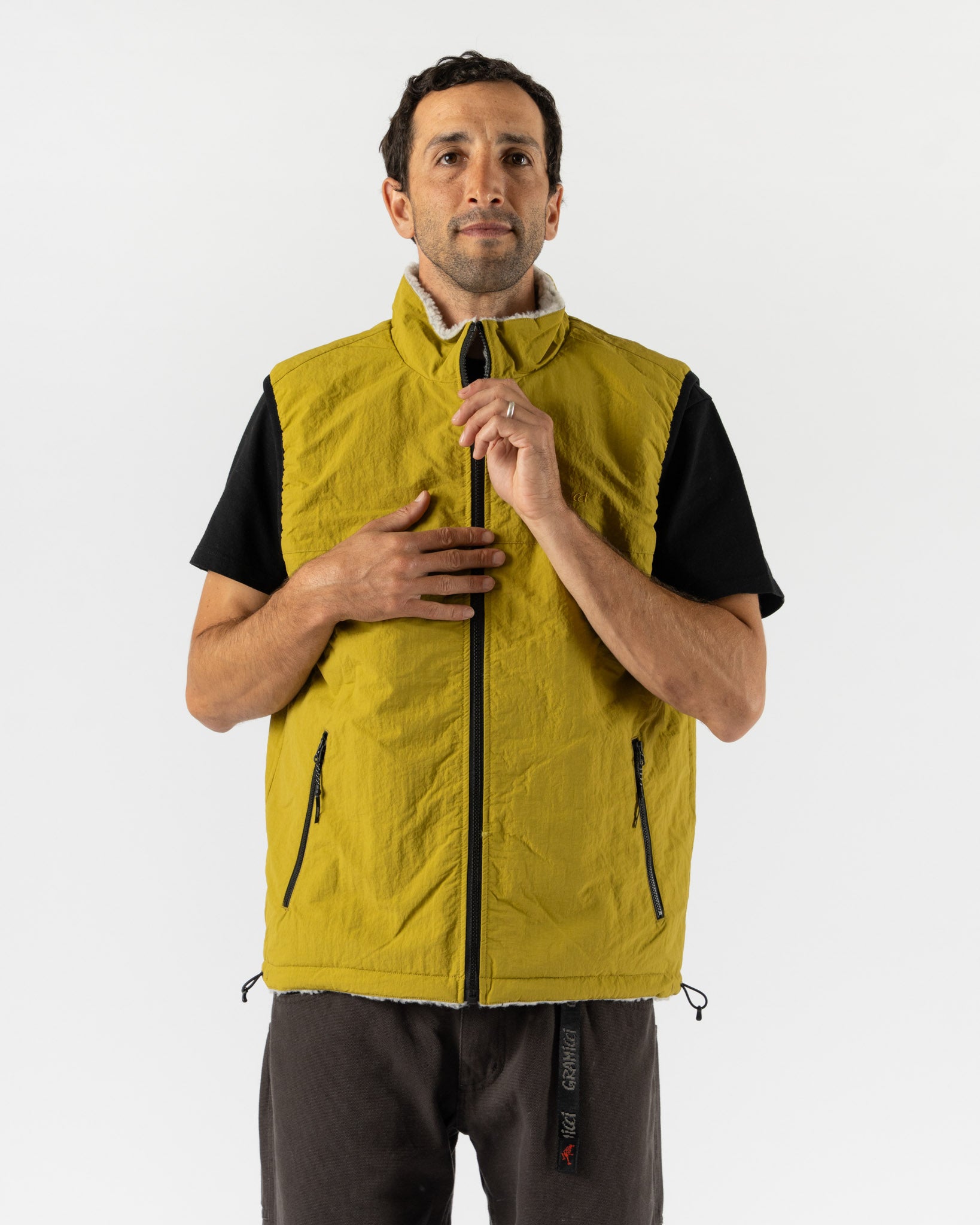 Gramicci Reversible Sherpa Vest in Natural/Chartreuse Curated at