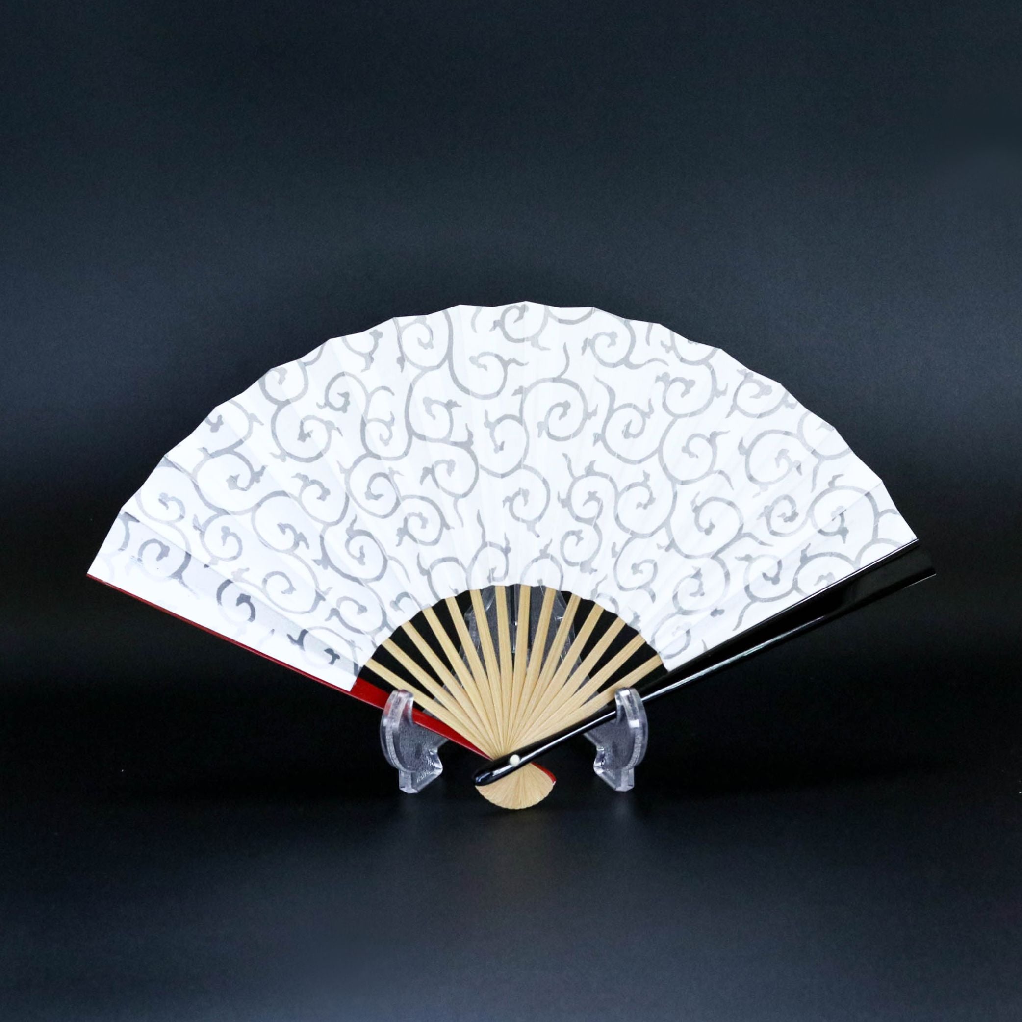 在庫限り】江戸扇子 | 唐草 両面銀 | 女持 赤黒 | 雲錦堂 深津