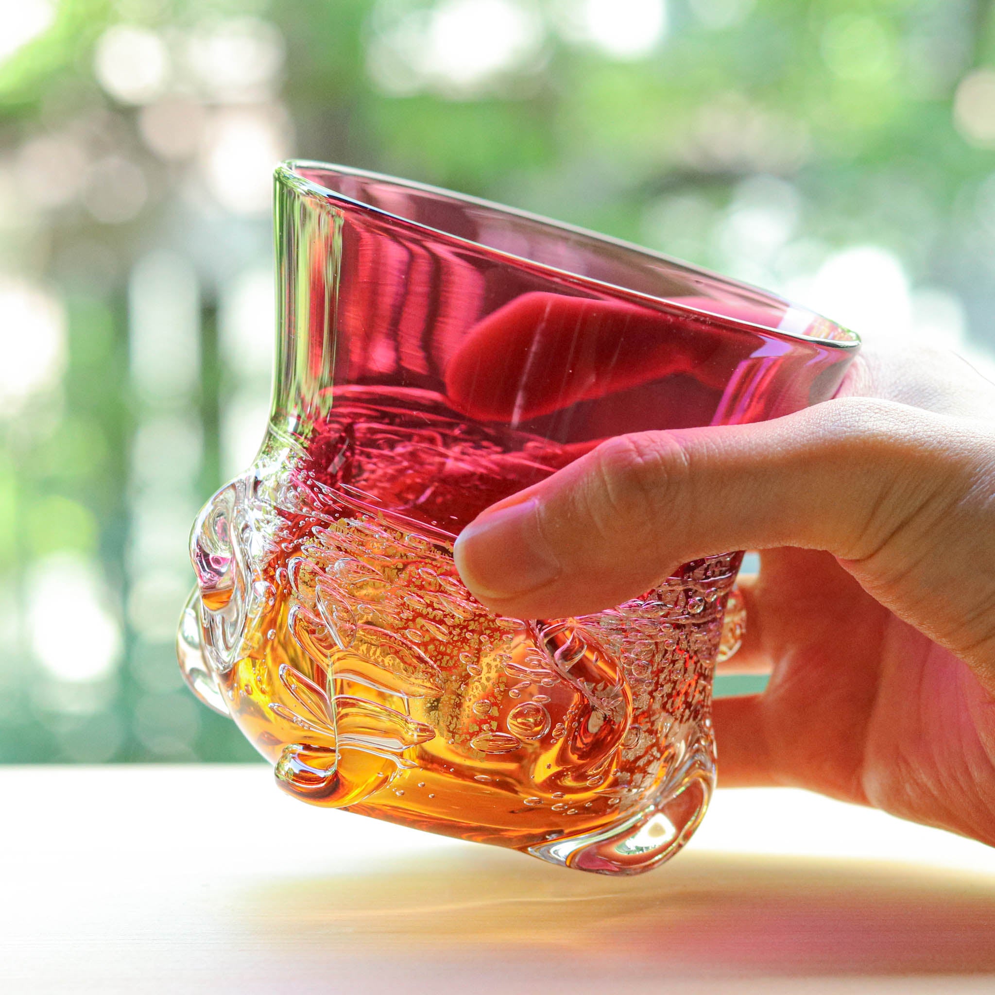 綾ガラス グラス | Jewelry Ice 氷の宝石 | 金赤 アンバー | グラスアート