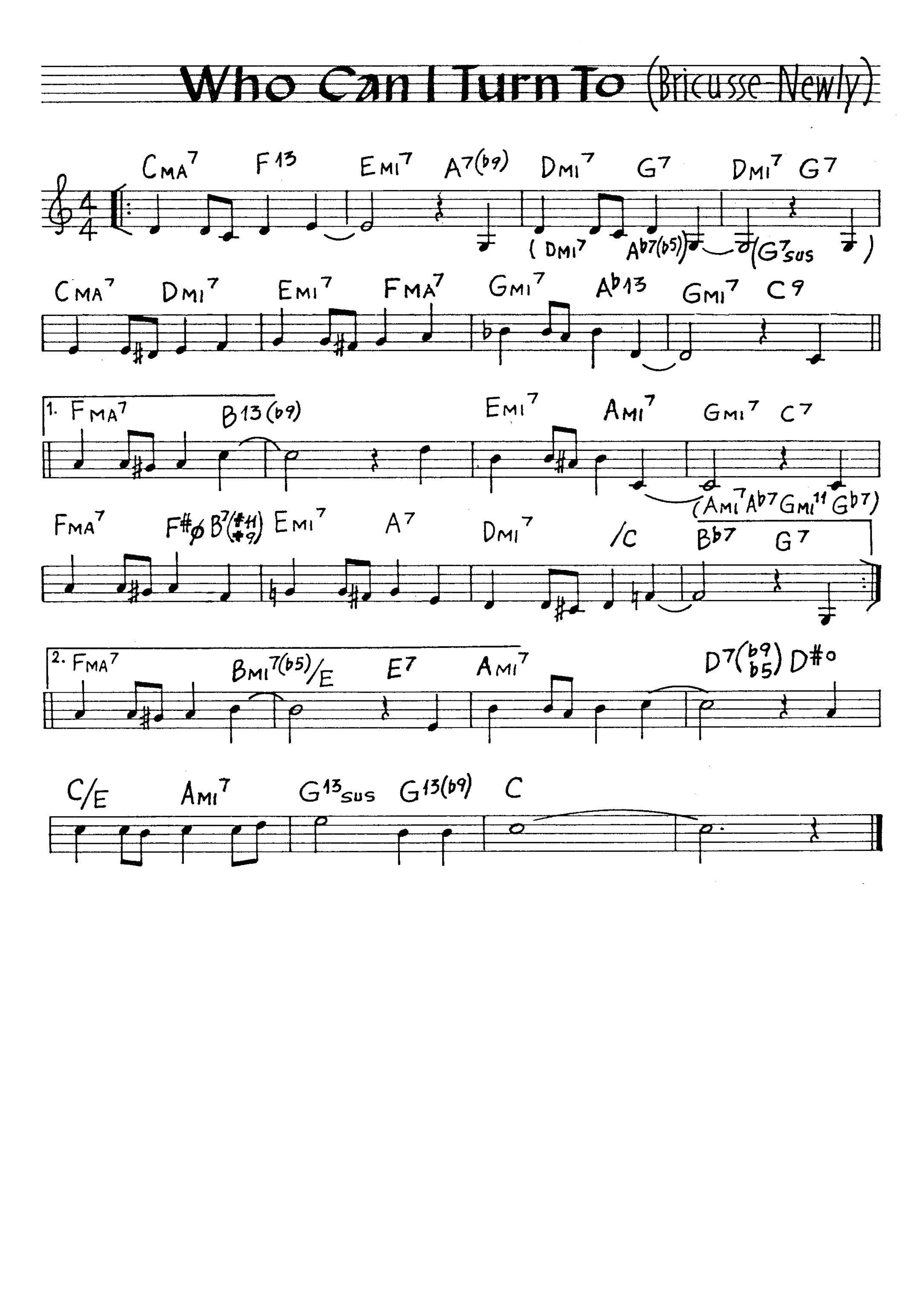 無料楽譜】Who Can I Turn To（）／Bricusse Newly【JAZZ】
