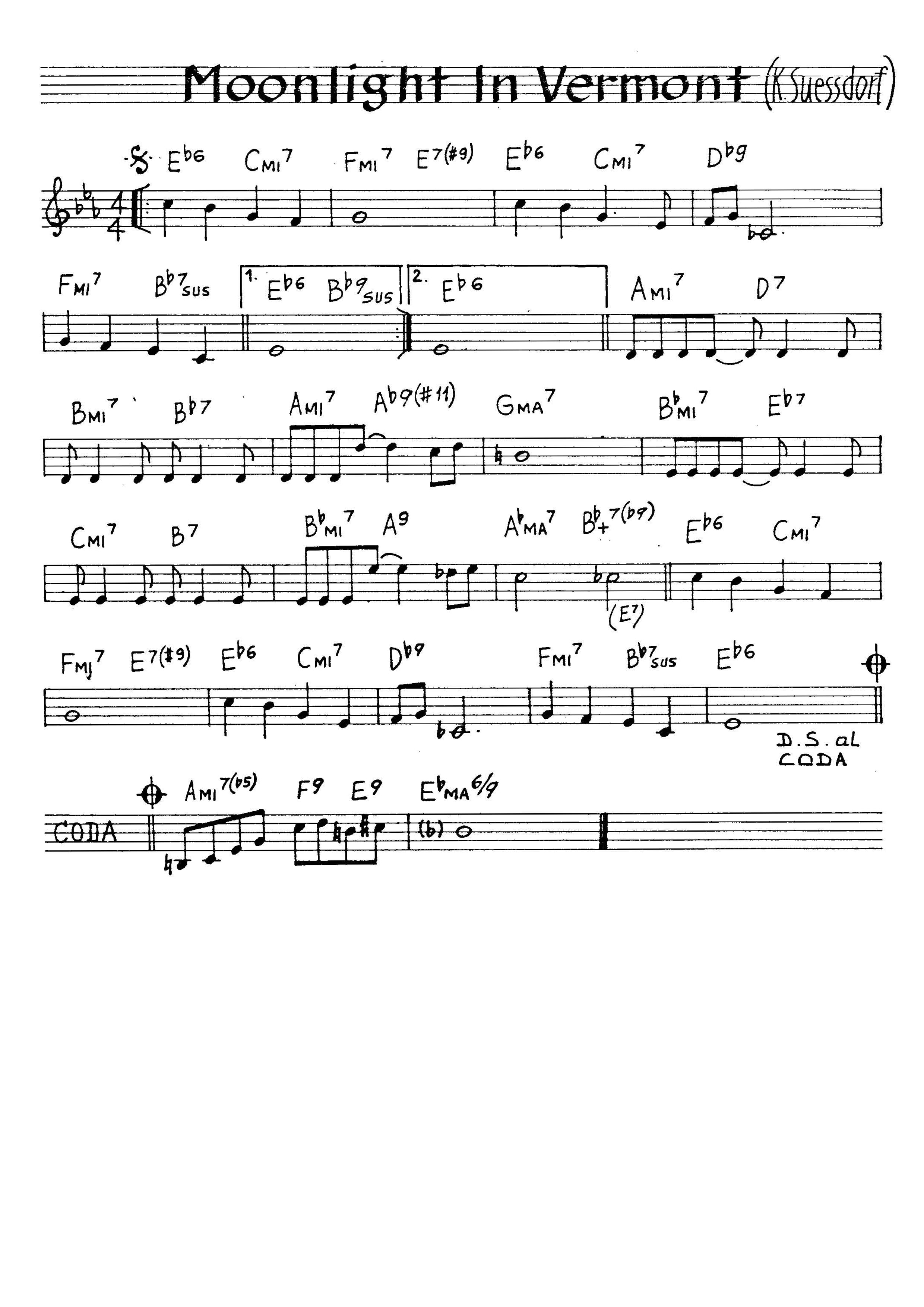 無料楽譜】Moonlight In Vermont（ヴァーモントの月 ( バーモントの月