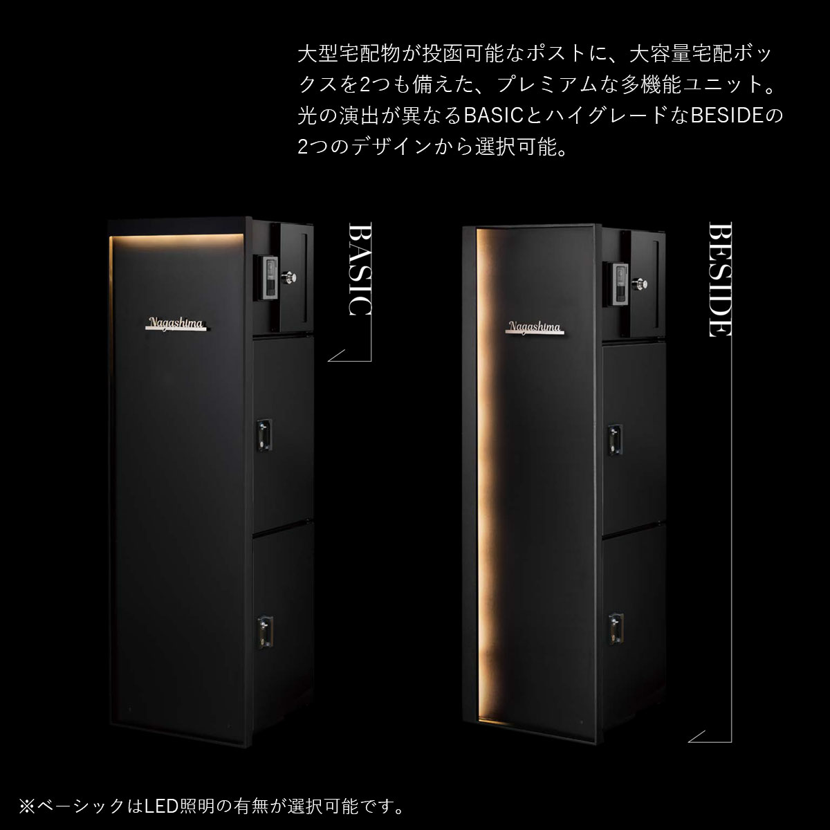 門柱ユニット ヴェリータNX ベーシック LED付き （宅配ボックス2個 +
