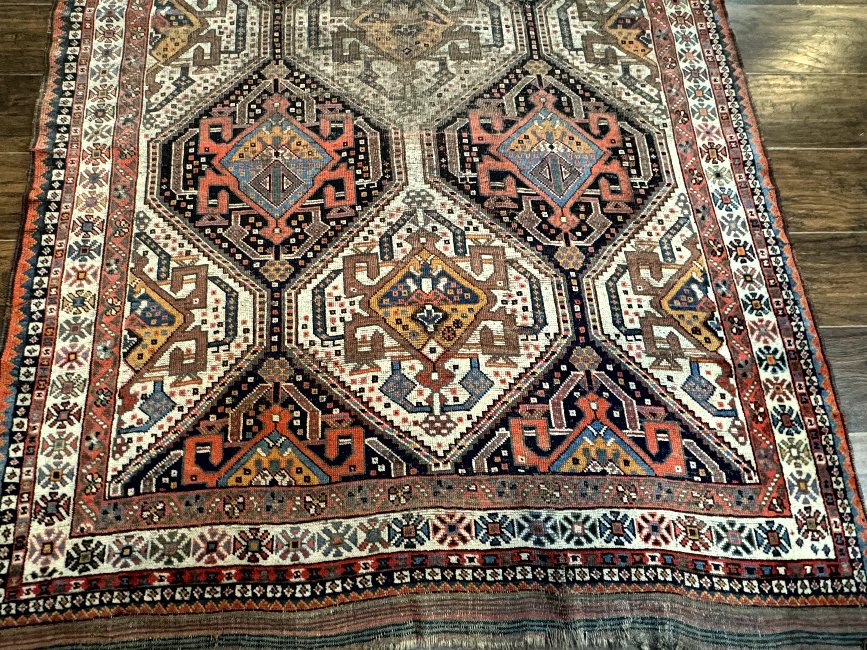 Antique Persian Qashqai Rug 5x8, Persian Tribal Rug, Khamseh Rug