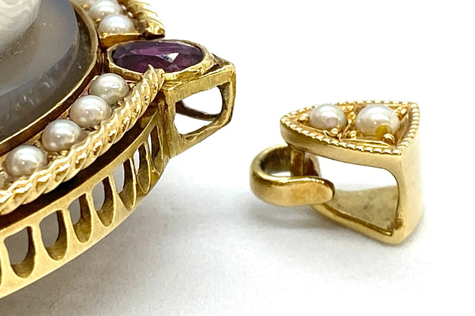 Stone Cameo K18ストーンカメオ ダイヤモンド ルビー パールペントップ