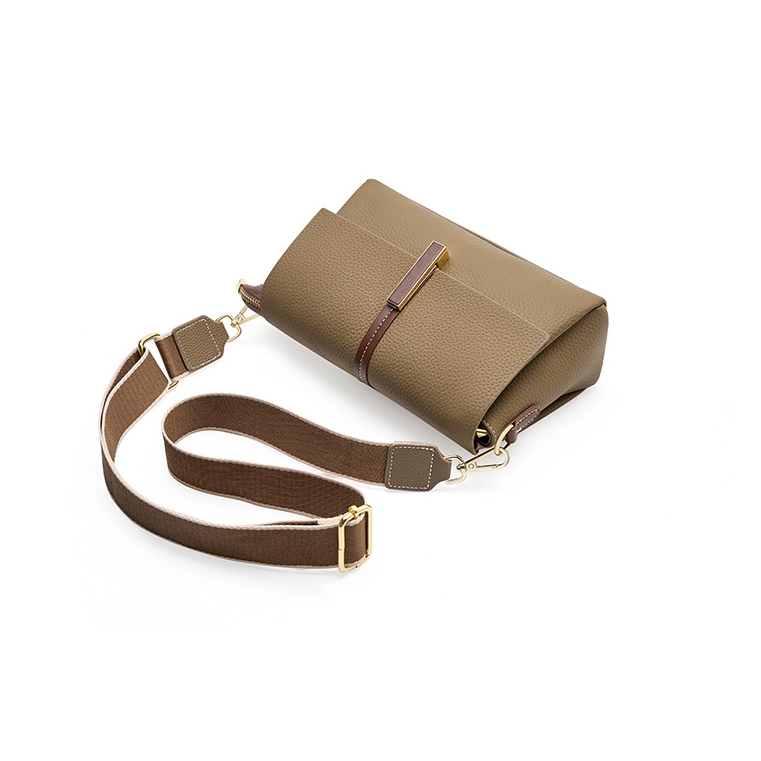 レディース グレー レザー フラップ ショルダー ミニ クロスボディ