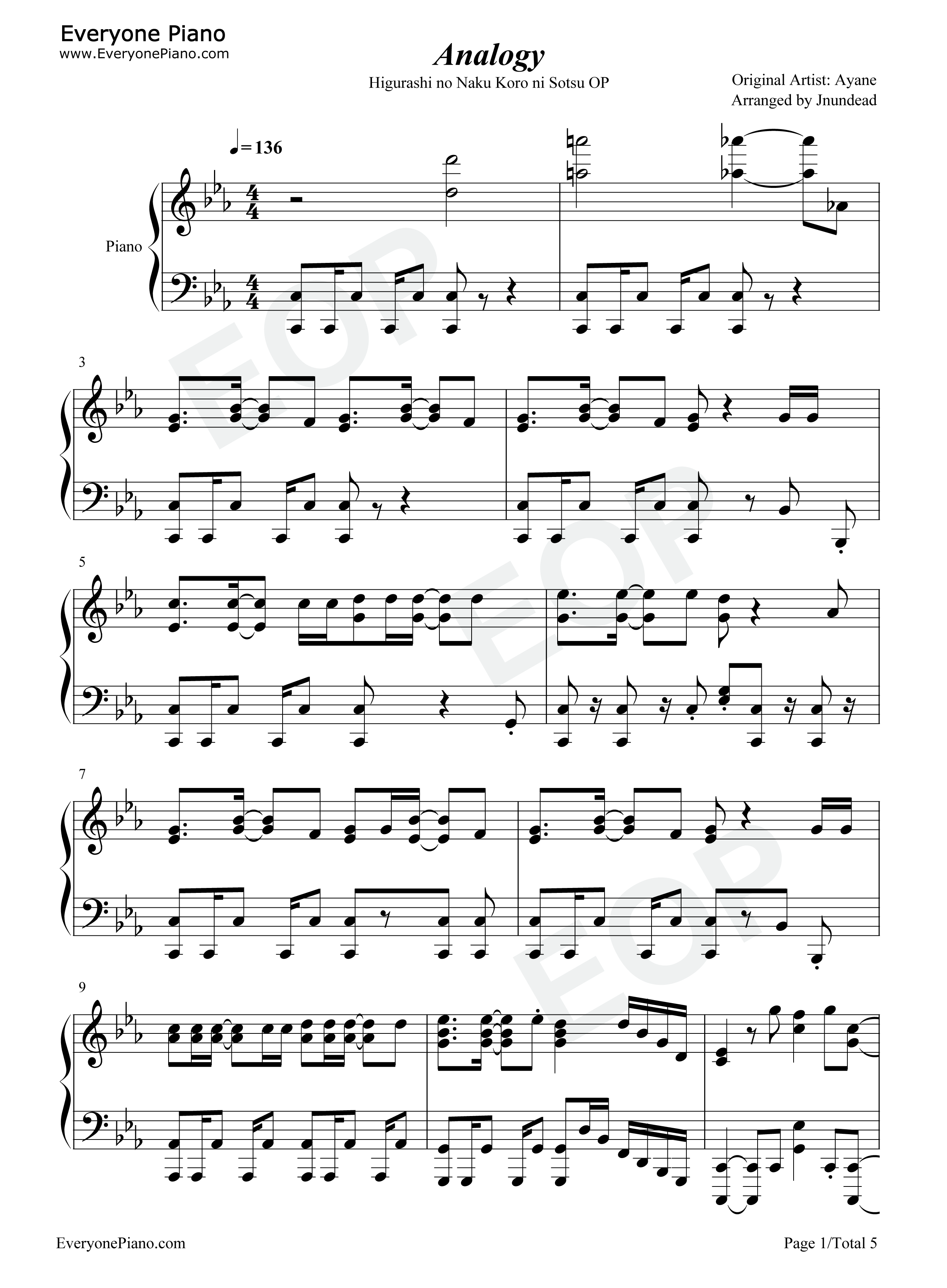 Analogy-ひぐらしのなく頃に解OP五線譜プレビュー