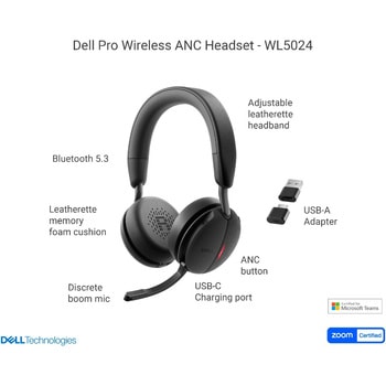 CK520-BBGG-0A Dell Pro ワイヤレス ANC ヘッドセット - WL5024 1台
