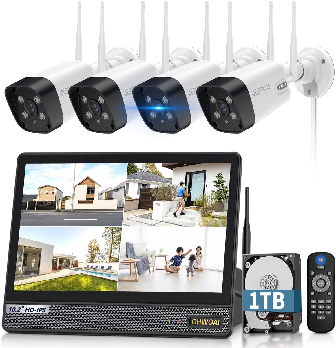 500万画素 家庭用ワイヤレス防犯カメラ IPSパネル 双方向通話監視