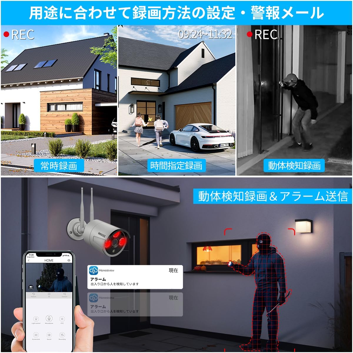 拡張カメラ 屋外防犯カメラ単体 300万画素 IP67防水防塵 WiFiカメラ