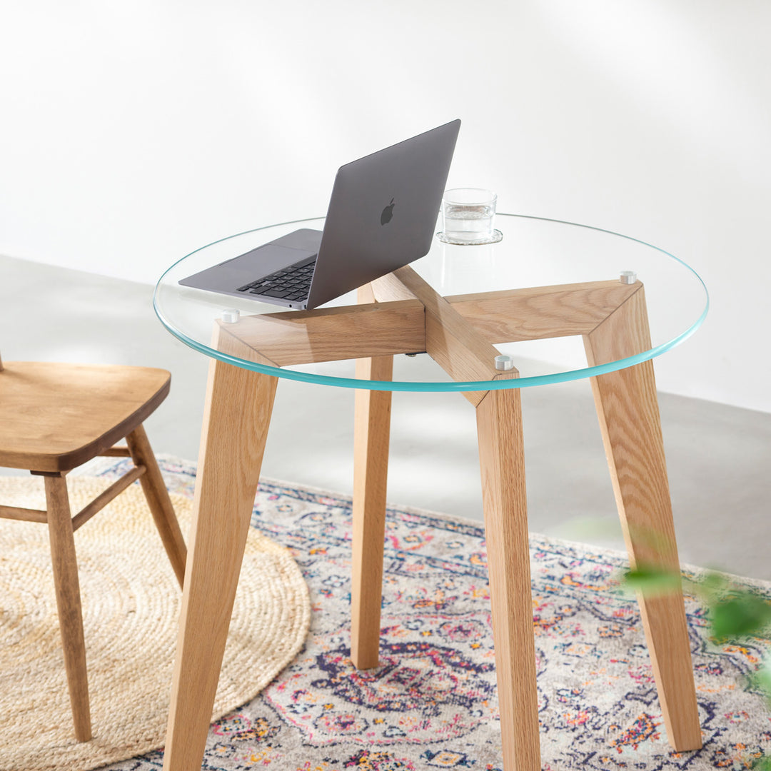 THE CAFE TABLE / ガラス × Pin 木製脚 オーク無垢材 – KANADEMONO