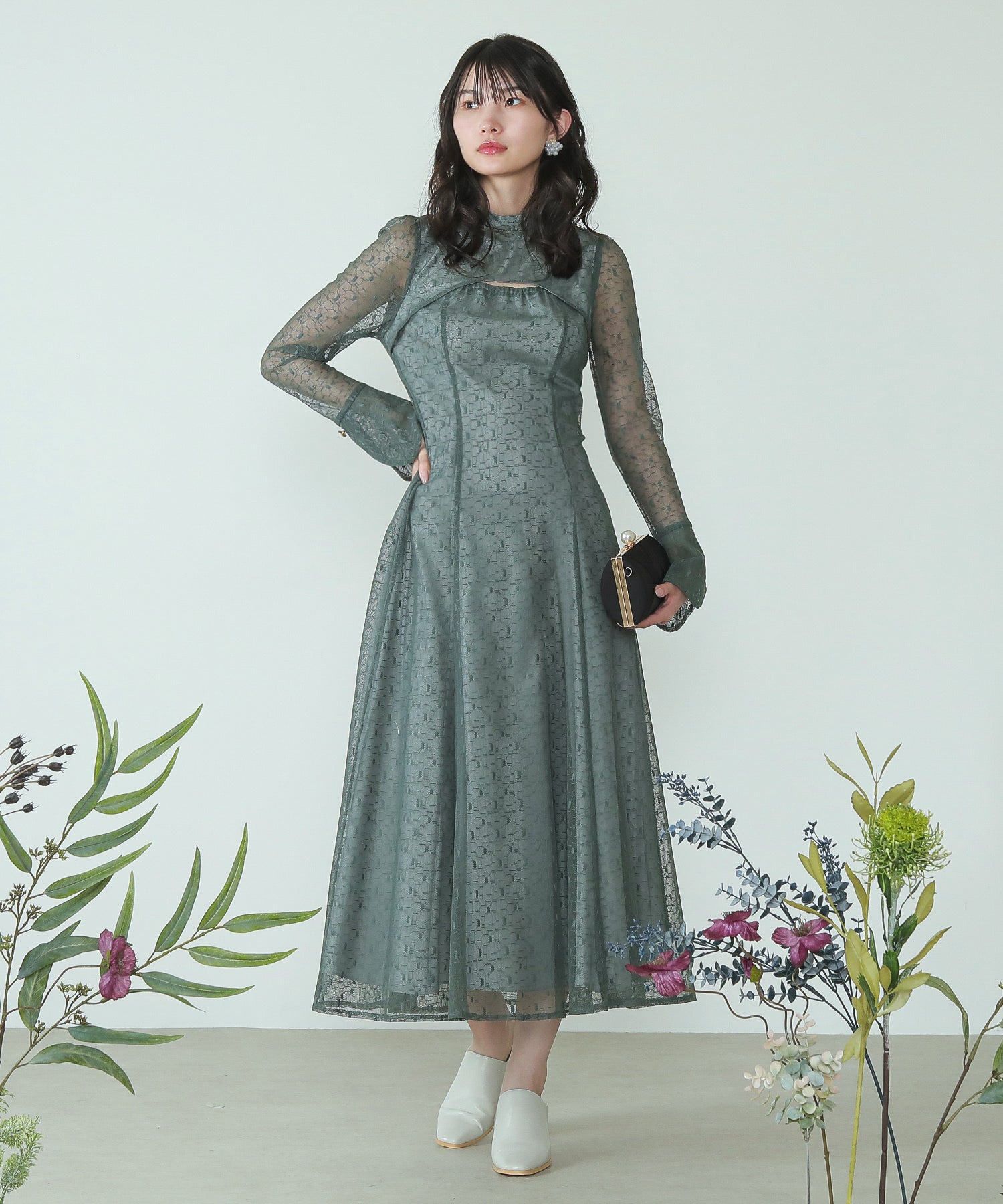 幾何学柄 レース ワンピース オケージョン ドレス 結婚式