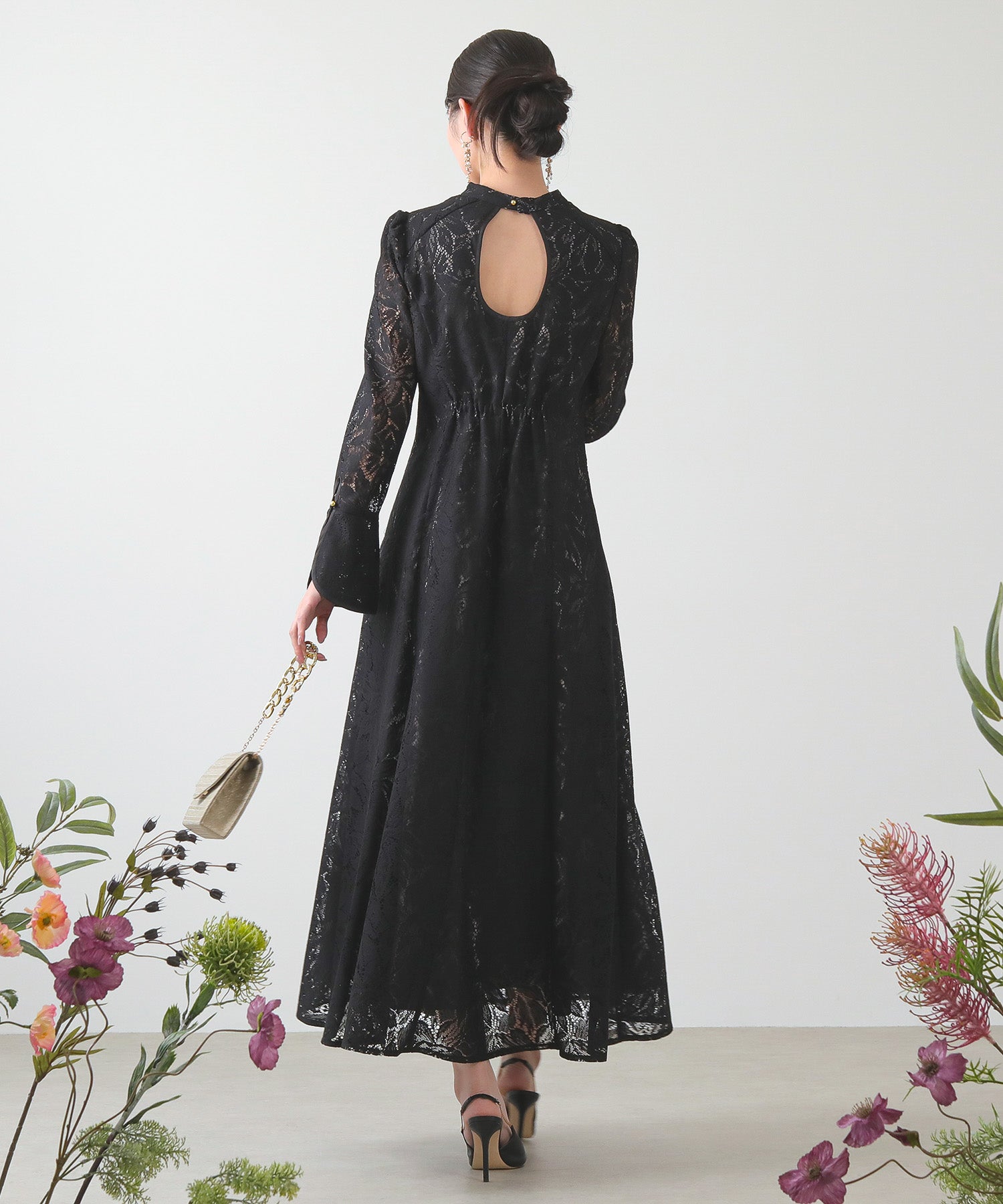 レース バックオープン ティアドロップ ワンピース ドレス