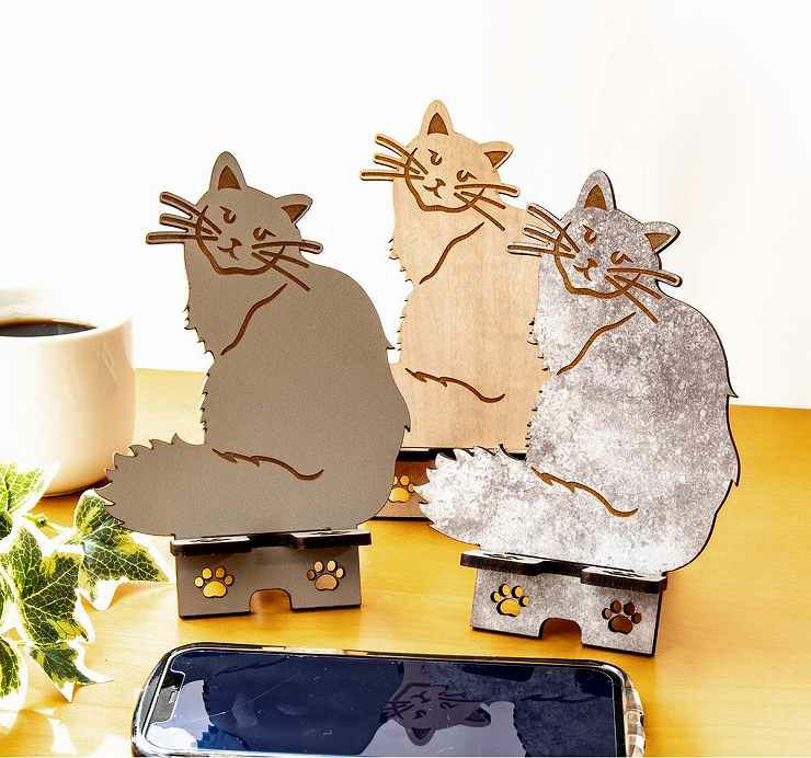 木製 スマホスタンド ネコ スマホスタンド010 | セミオーダー
