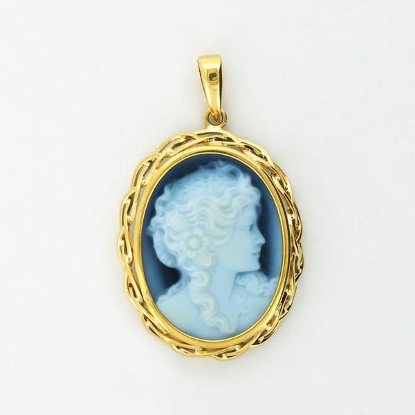 K18 イエローゴールド メノウ カメオ ペンダントトップ 日本製枠