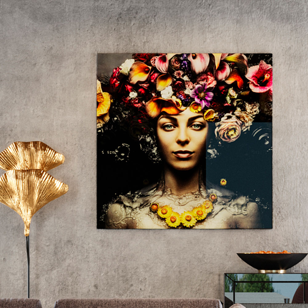廃番】フラワーアートレディ80x80cm ガラスアート ｜【KARE】ドイツの