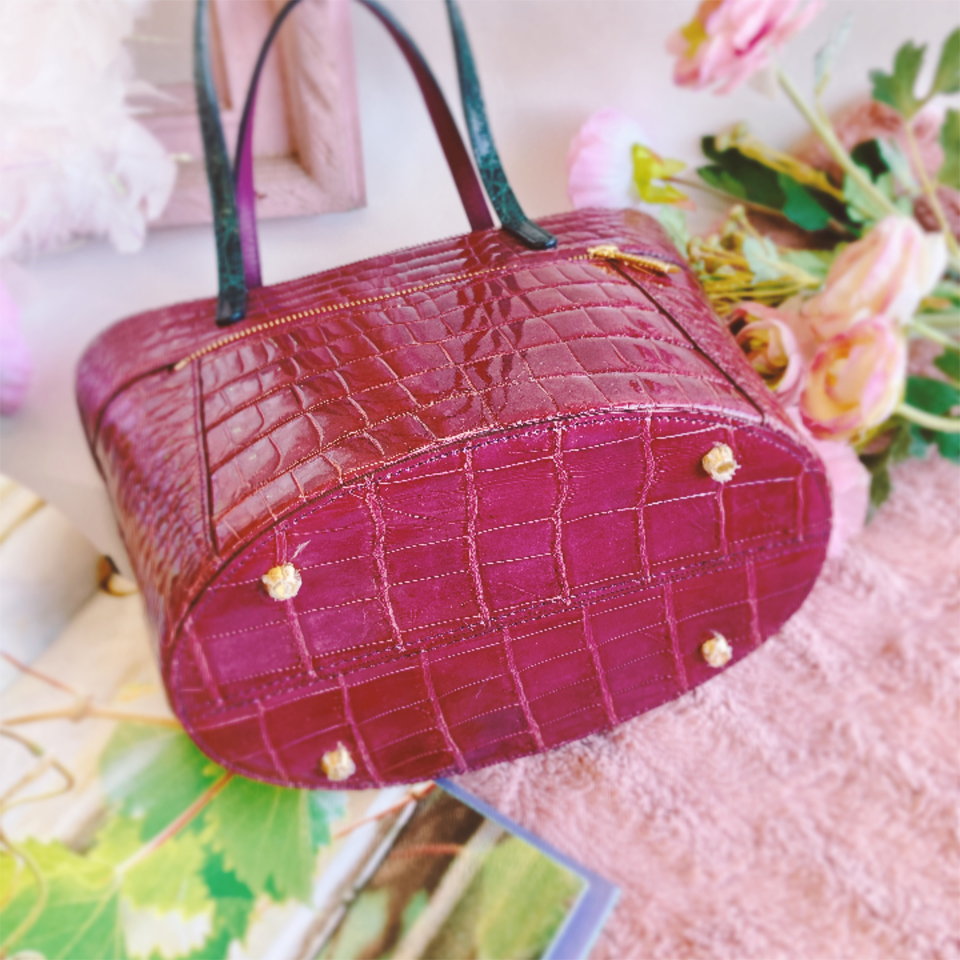 センター取り クロコダイル バイカラー 本革 シャイニング加工