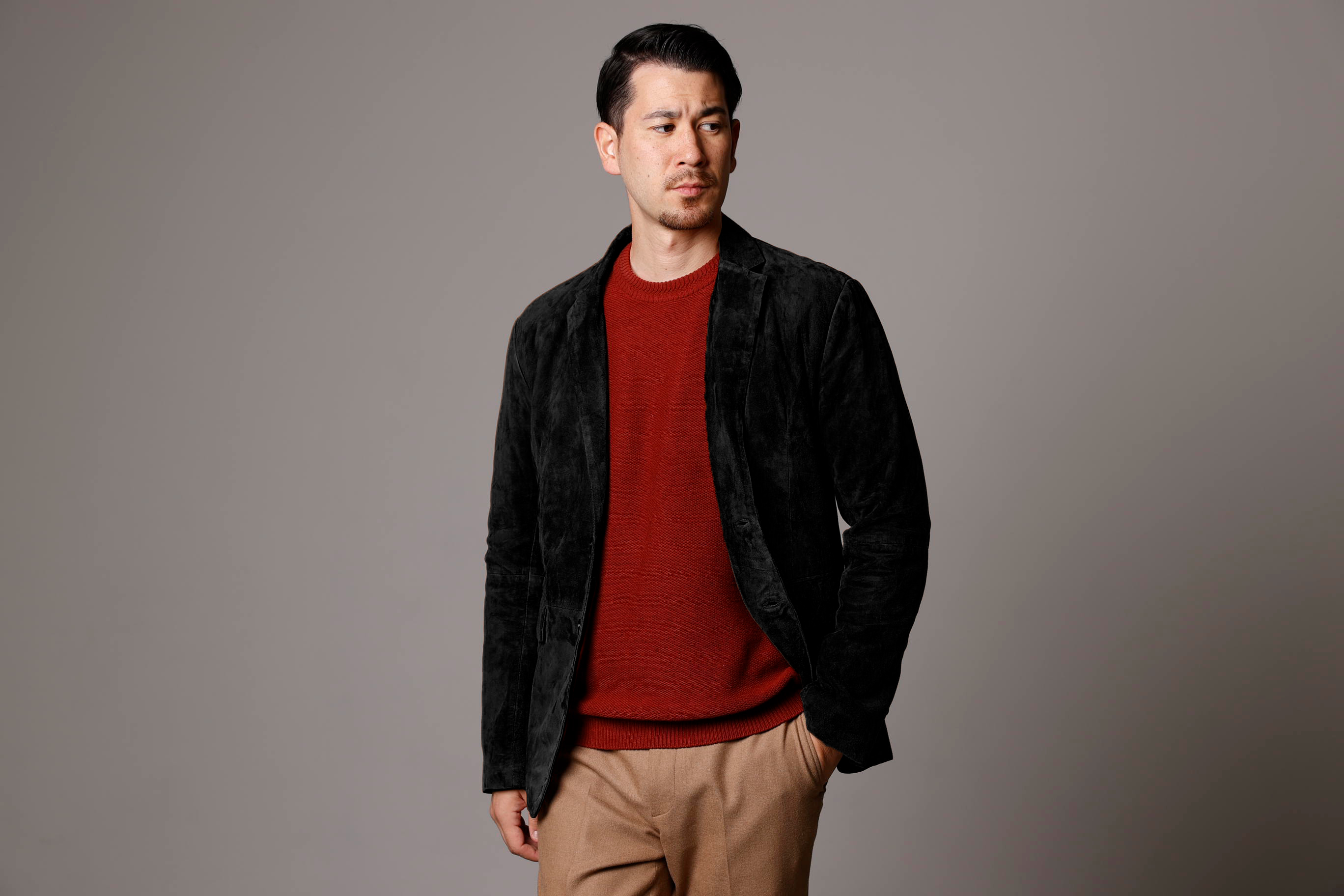 Mo-Laws 山羊革 スエード テーラードジャケット 2つボタン メンズ