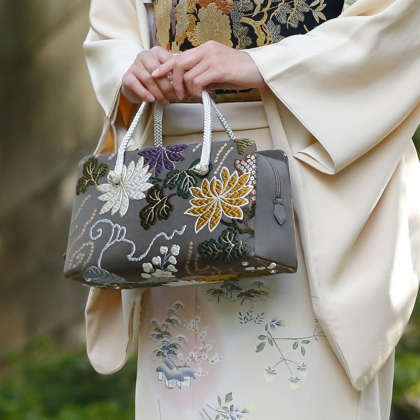 菊と葵（唐織） 西陣織和装バッグ | かづら清老舗オンラインショップ