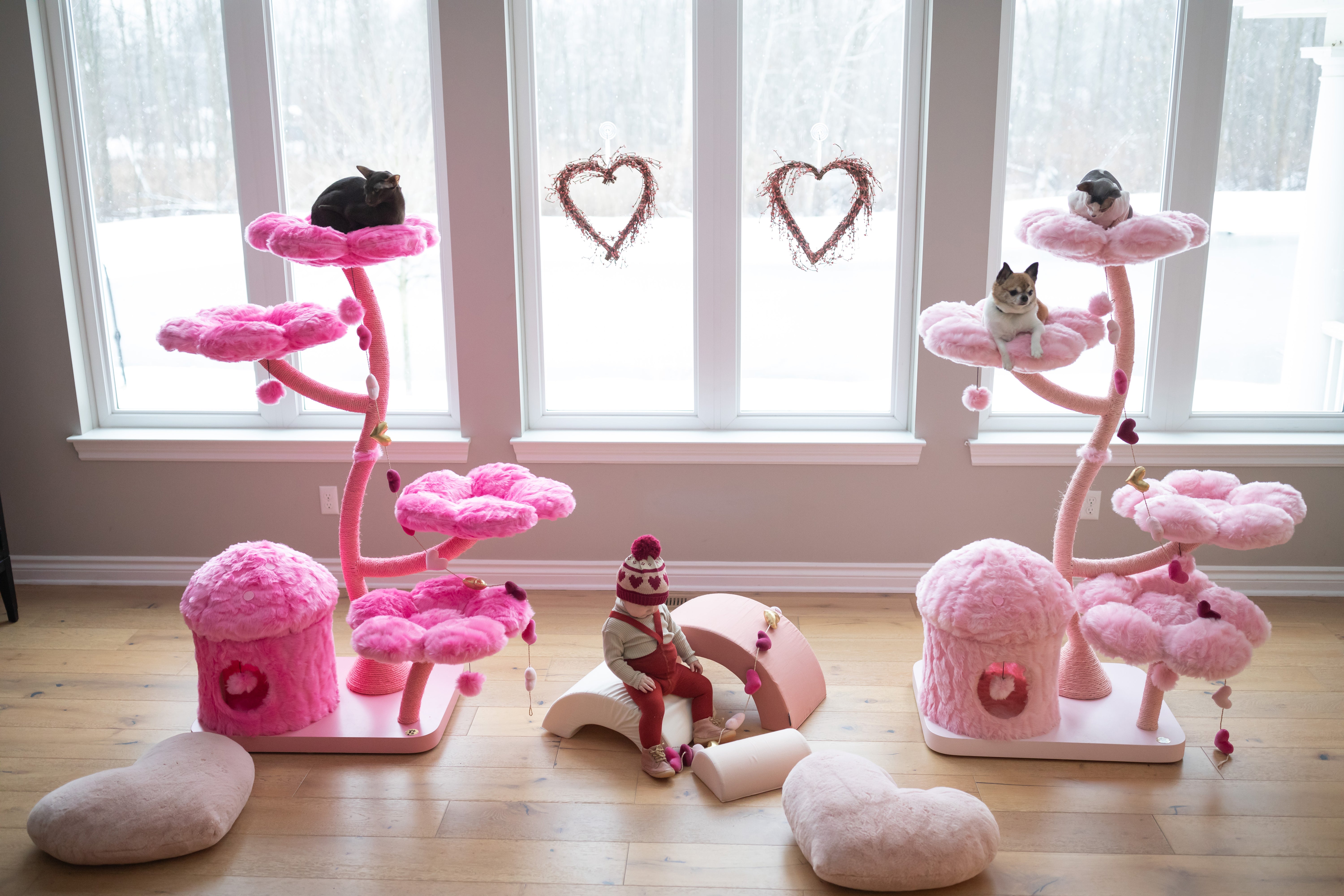 Cherry Blossom Monotone Eden: Luxurious Garden Cat Tree