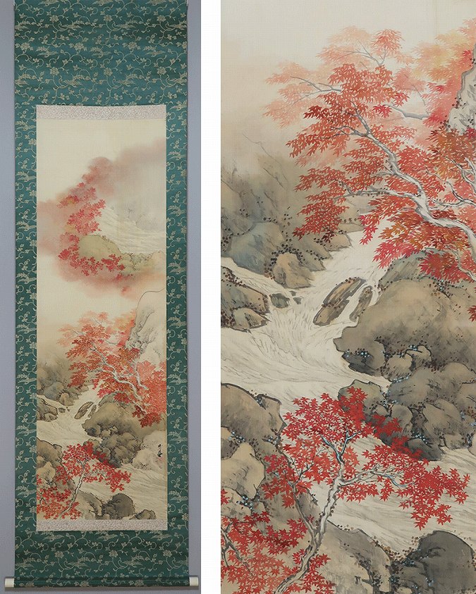 雅瀑図 掛け軸 掛軸 望月玉渓 共箱あり 34 雅瀑図 掛け軸 掛軸 望月玉