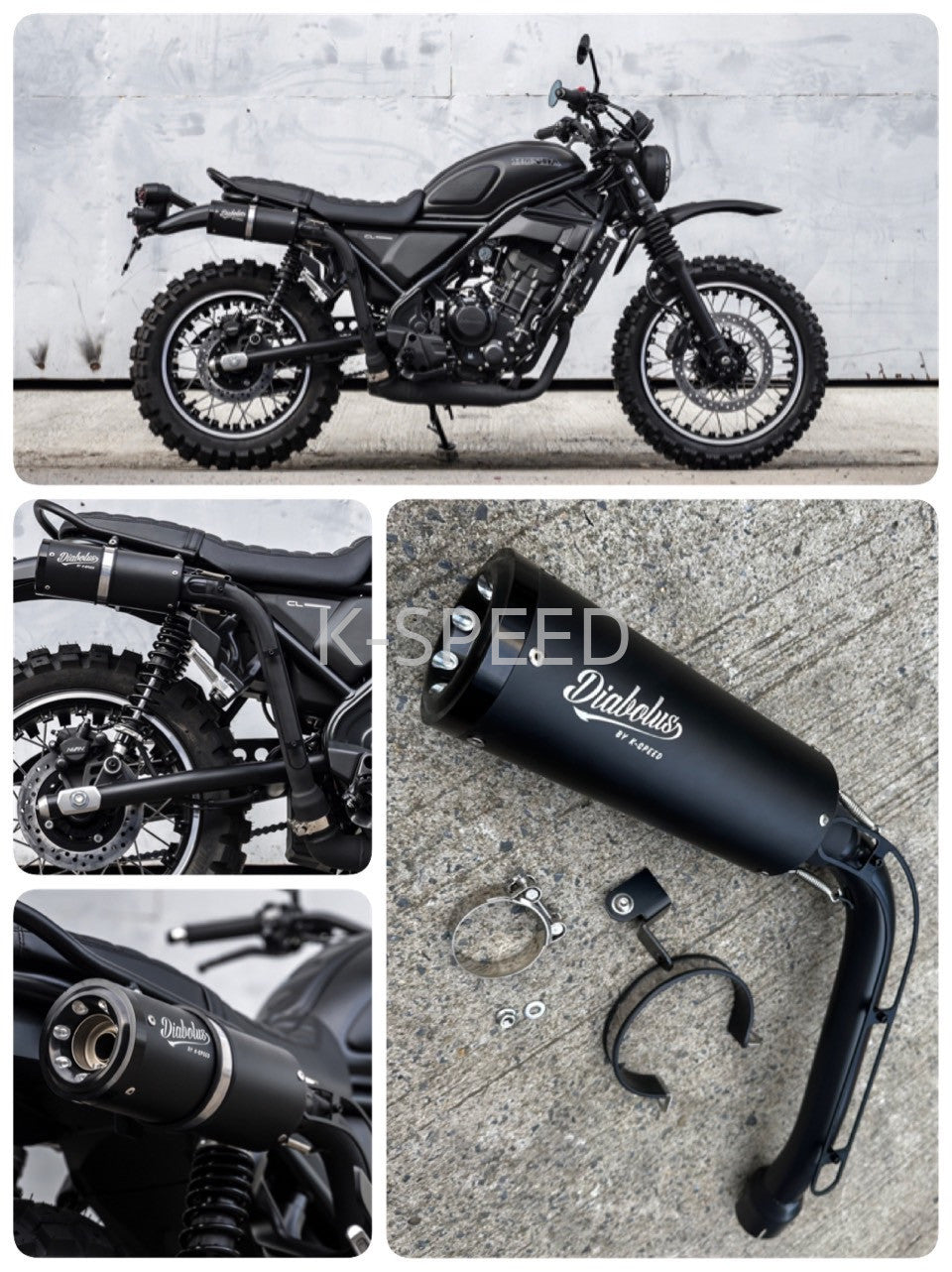 K-SPEED CL28J Super Black Slip-on Exhaust For HONDA CL500 Diabolus