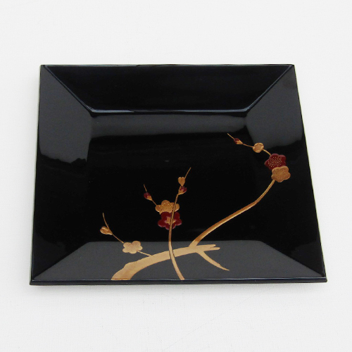 輪島塗 四方盆 -梅の高蒔絵仕上げ- [黒色]｜輪島市の輪島塗漆器販売