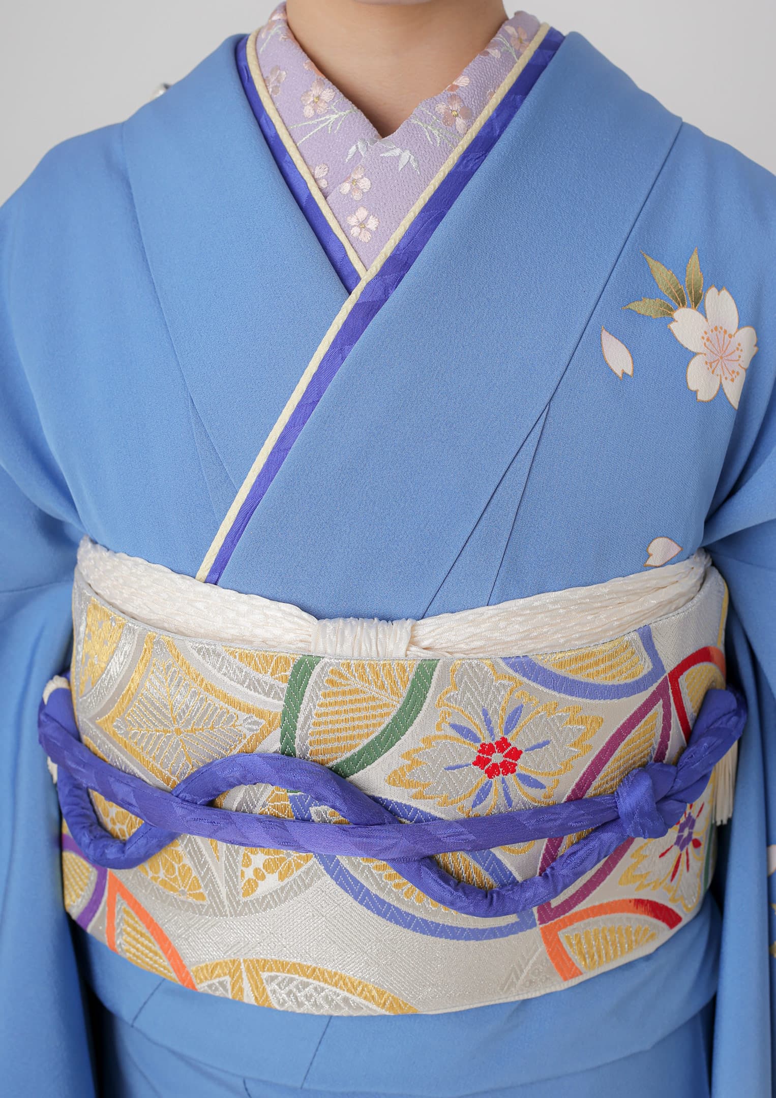 振袖ネットレンタル：伝統古典】流水に藤色×水色/C-058 – kimono