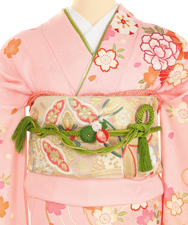 振袖レンタル｜ピンクに花と蝶｜F0461｜L｜宅配着物レンタル・一式フル