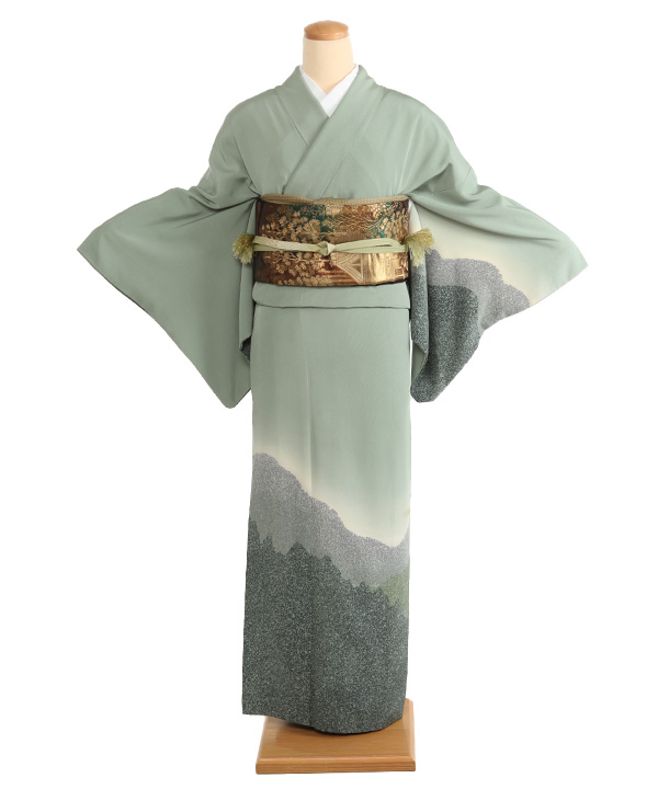 訪問着レンタル｜薄緑にたたき染め｜H0021｜L｜宅配着物レンタル