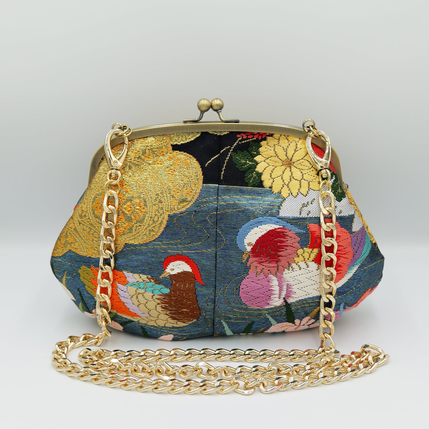 Kimono Shoulder bag with clasp｜着物がま口ショルダーバッグ Made by
