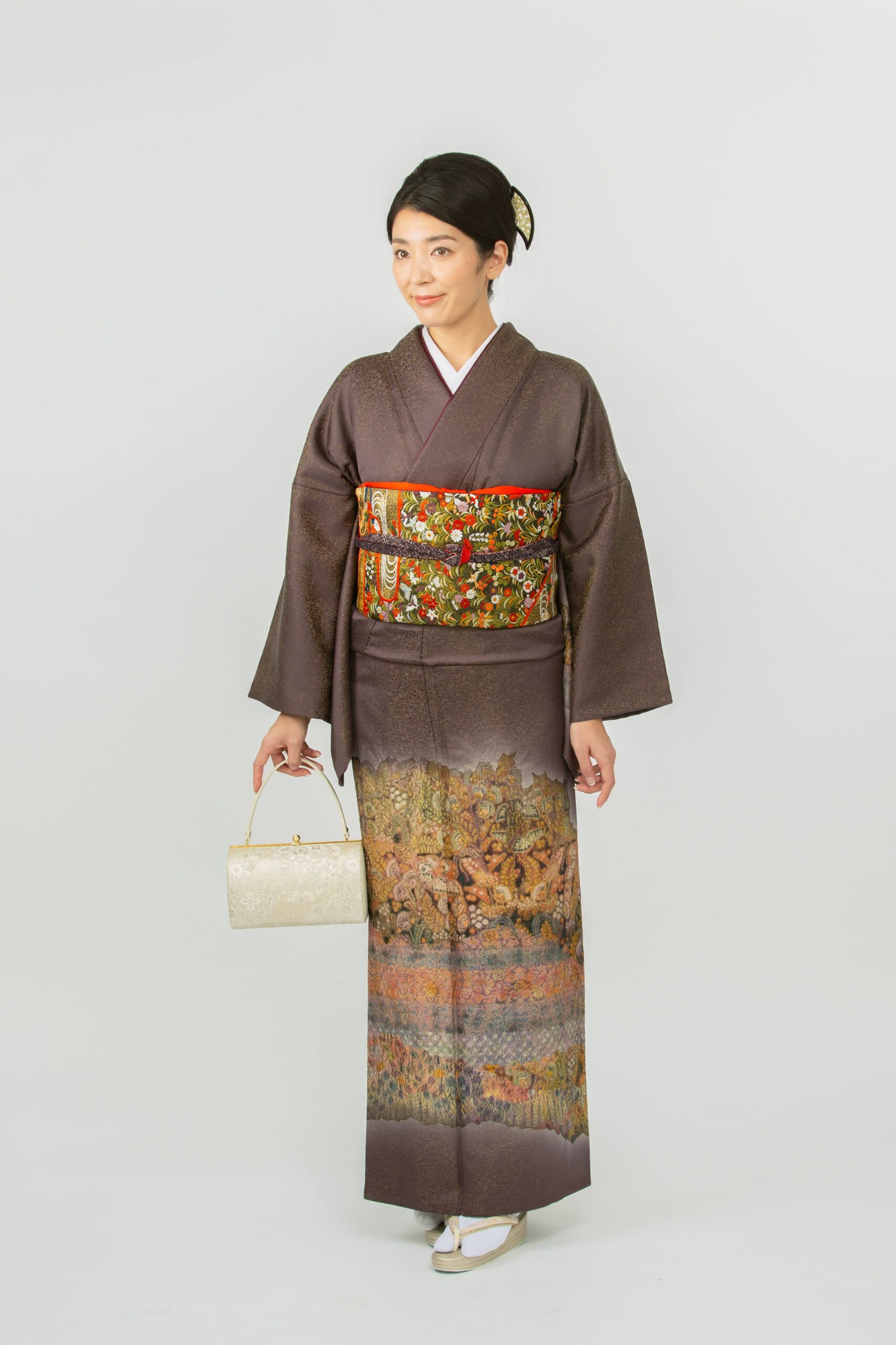 特選訪問着 こげ茶金通し 辻が花 0019H 銀座本店在庫 | KIMONO TOKYO