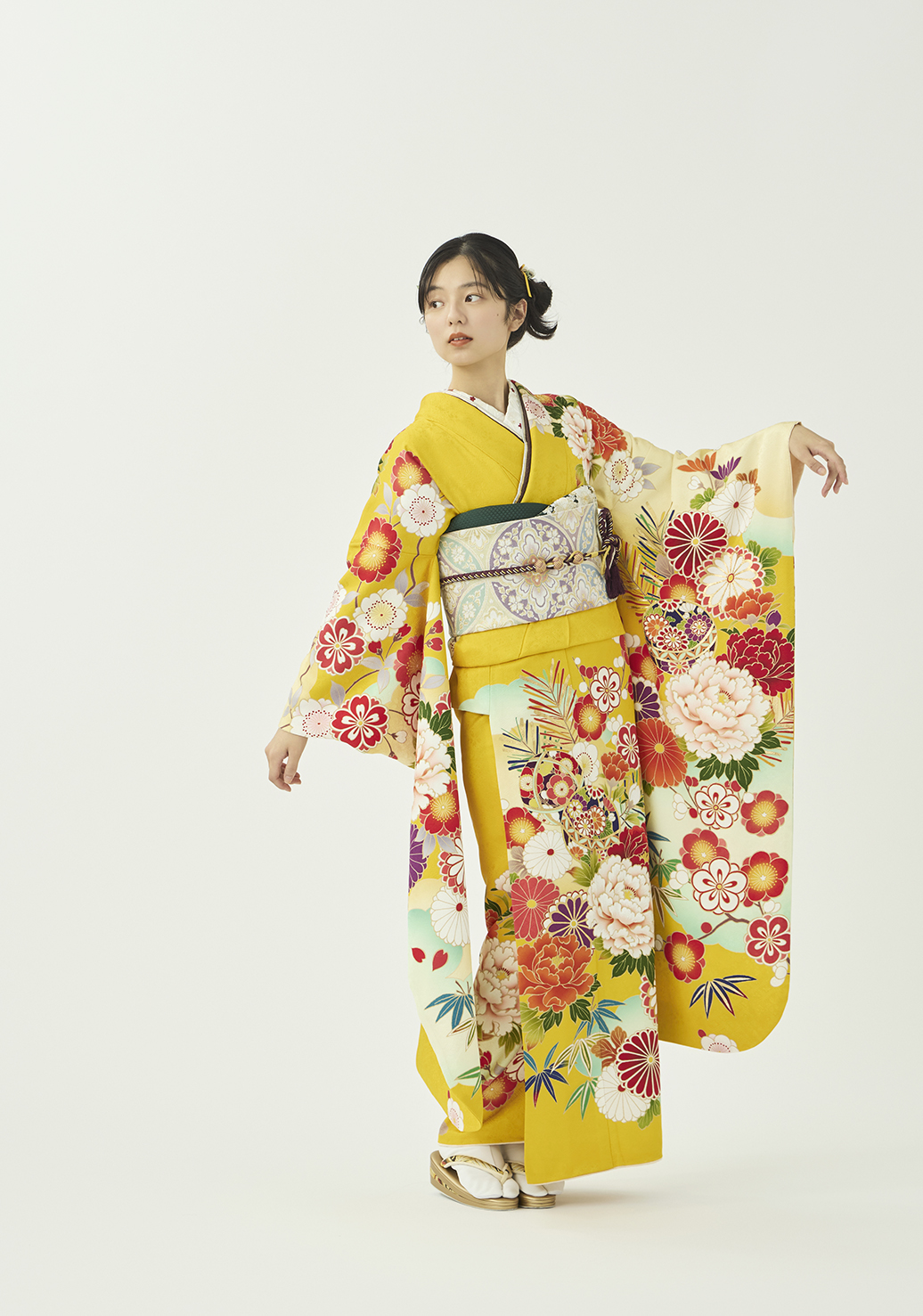 振袖／空に咲く華／黄 | 振袖レンタル·購入や成人式の着付けは「きもの