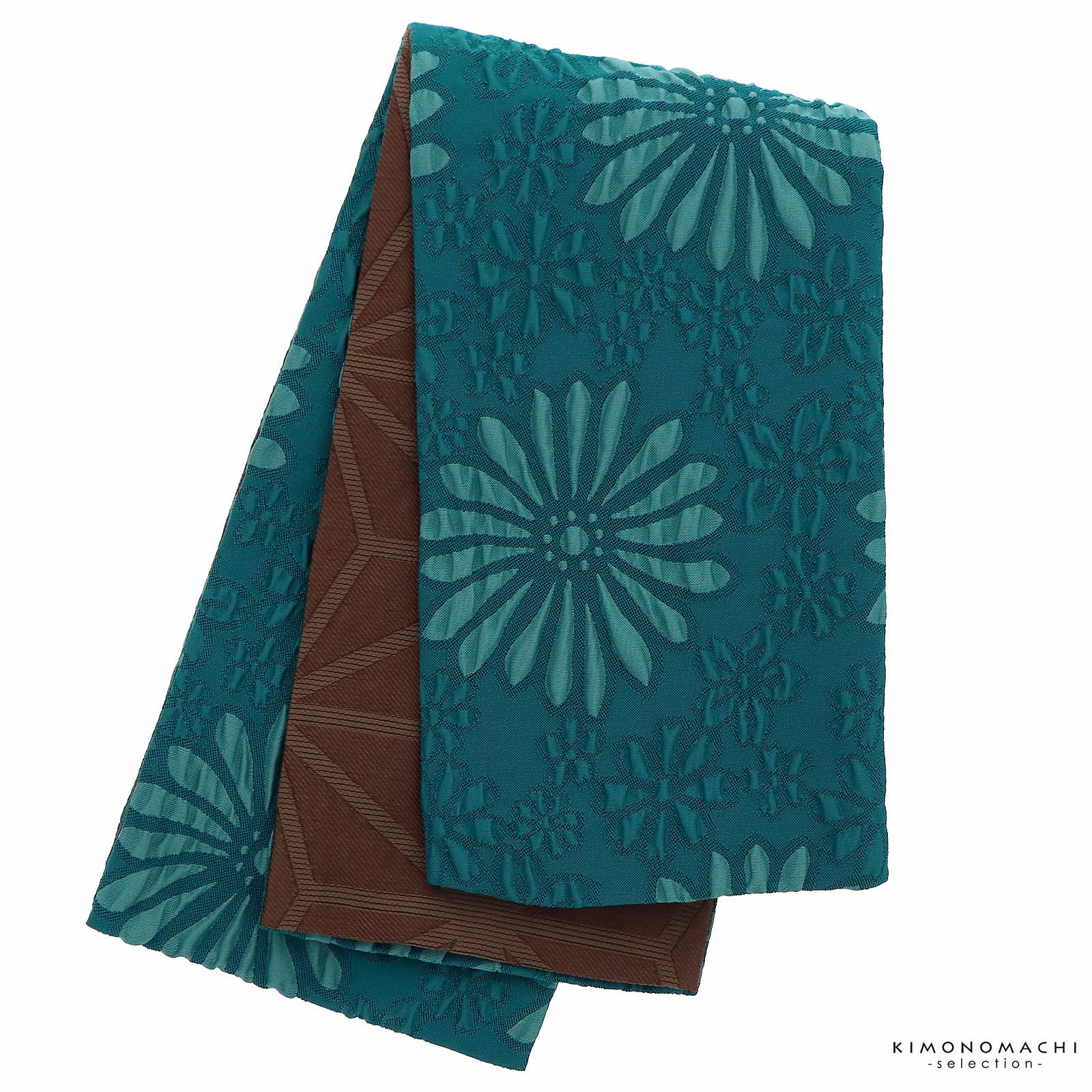 Prices down2】半幅帯 小袋帯 浴衣 帯 「菊 ふくれ織 青」 膨れ織り