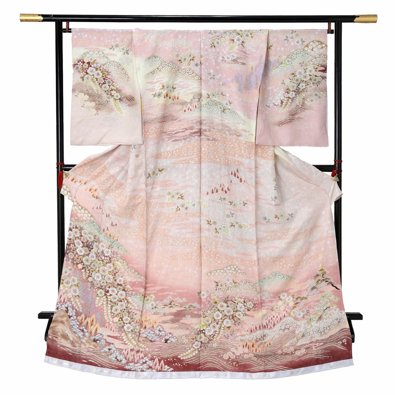 未仕立て 訪問着 単品 桂由美 「薄ピンク色 辻が花模様、四季の山