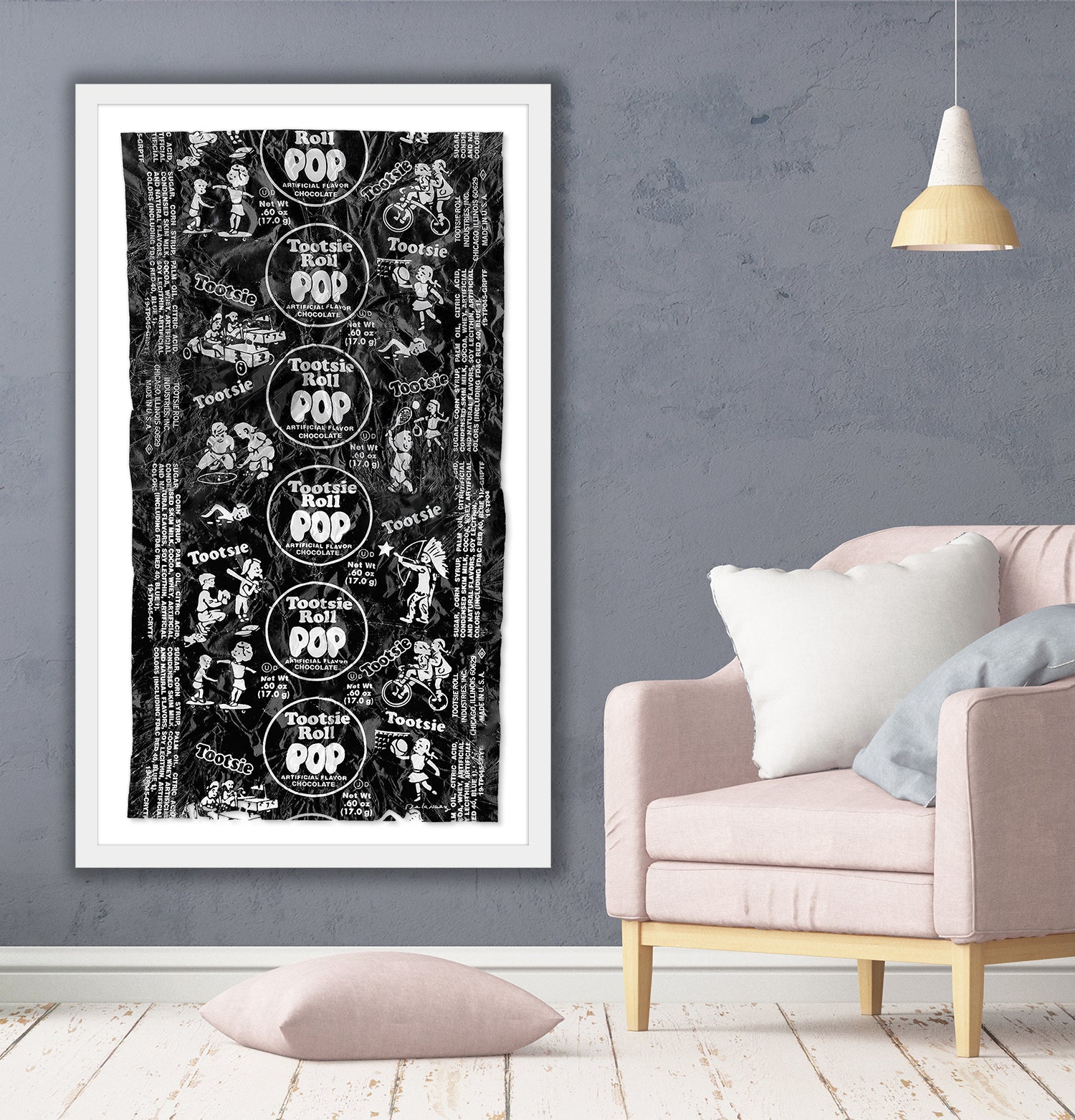 Black Tootsie Pop Wrapper Sculpture Framed | Nelson De La Nuez The