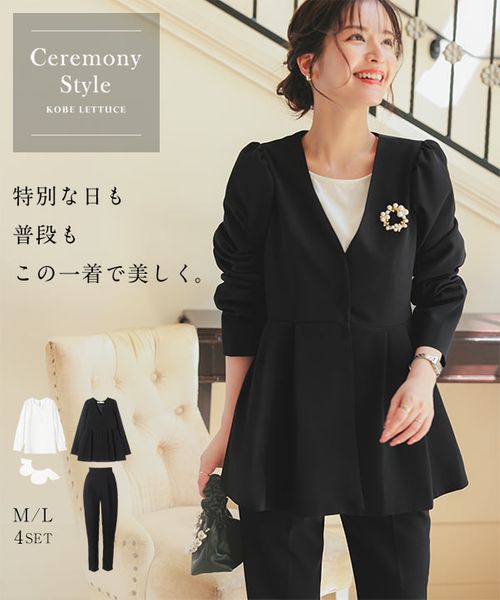 セレモニー ] M L サイズが選べる ペプラムジャケット4点スーツ [X490