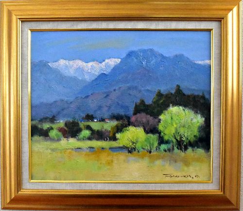 油絵「桐の花咲く妙義」B F8 絵画 油彩画 風景画 アート 油絵「桐の花