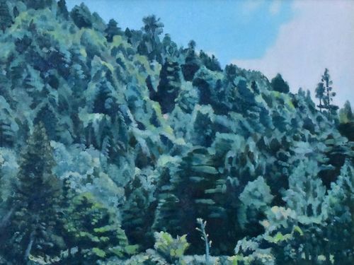 石川滋彦 「山湖 夏の日 志賀高原」 油彩 F8号 真作保証 緑陰の人気