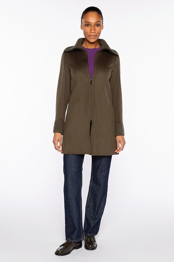 KNIT TRIM ZIP MOCK COAT – Kinross Cashmere