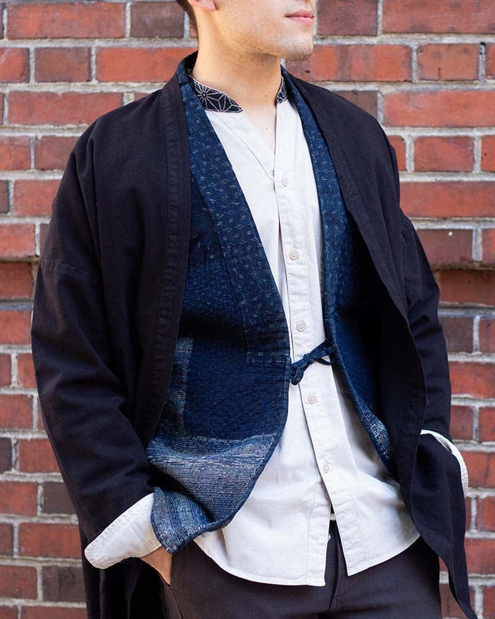 Vintage Noragi Vest, Reversible Boro, Indigo Sakiori and Kogin