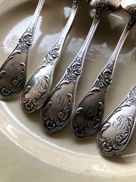 フランスアンティーク,ティースプーン,セット,モノグラム入り