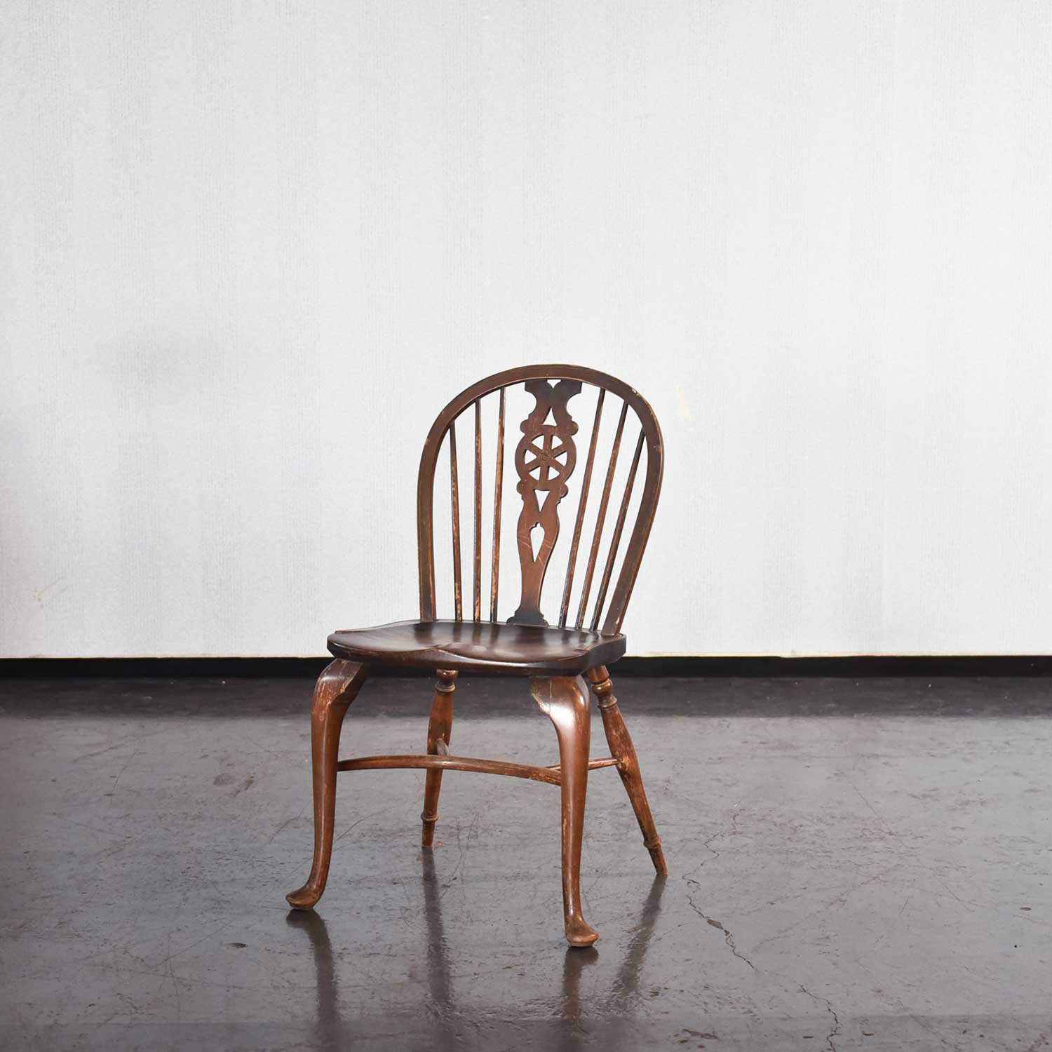 英国アンティーク木製ホイールバックチェア/ダイニングイス/椅子(91
