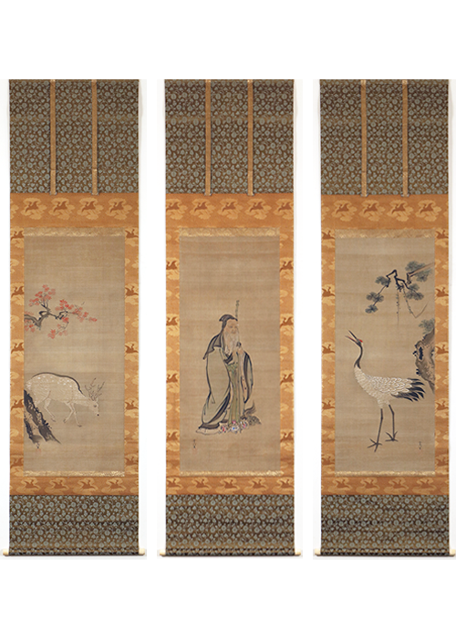 狩野常信 左）紅葉鹿 中）寿老 右）松鶴 三幅対 | 古美術瀬戸