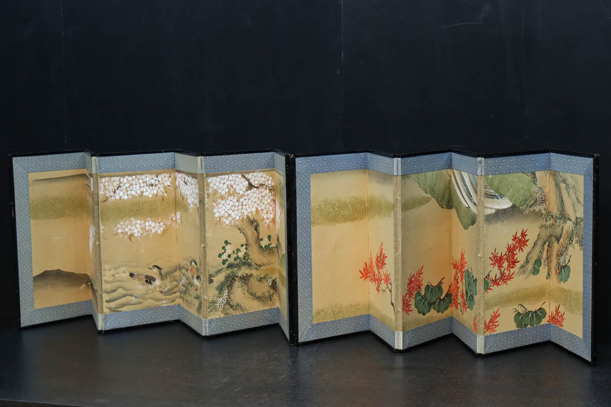 春と秋の季節を感じる六曲一双の小型屏風 DC8232 在庫一双(2隻1組