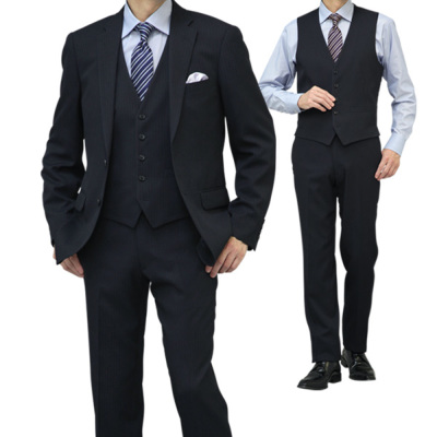 メンズ スリーピーススーツ 2つボタン スリム 上下洗える