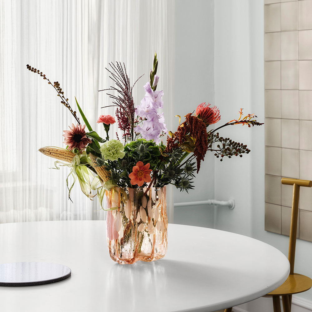 Kosta Boda Crackle Vase Pink Flowers Decor Design Crystal Glass Tall