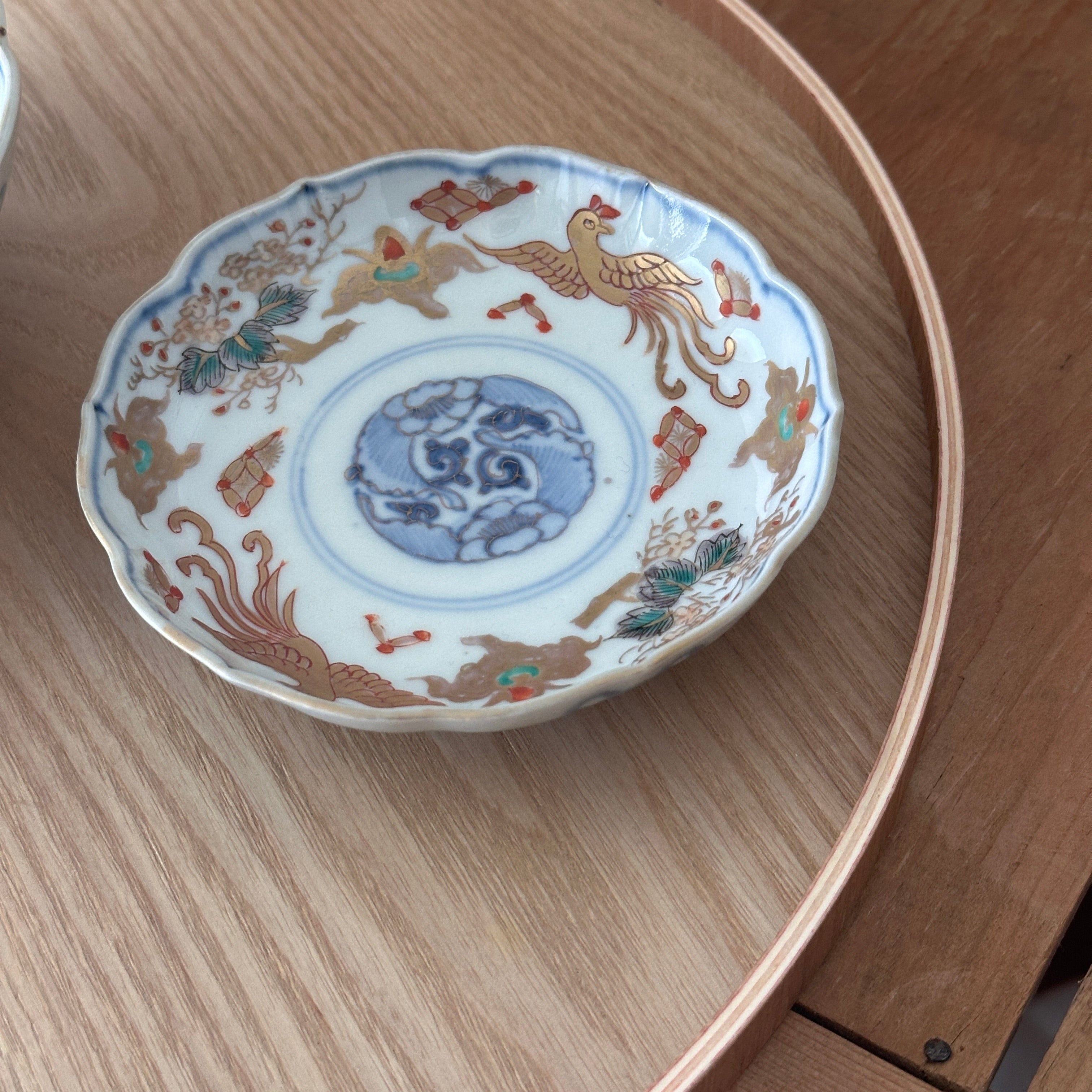 錦手金彩色絵 花唐草 龍 鳳凰 なます皿 5客 伊万里 時代皿 錦手金彩色