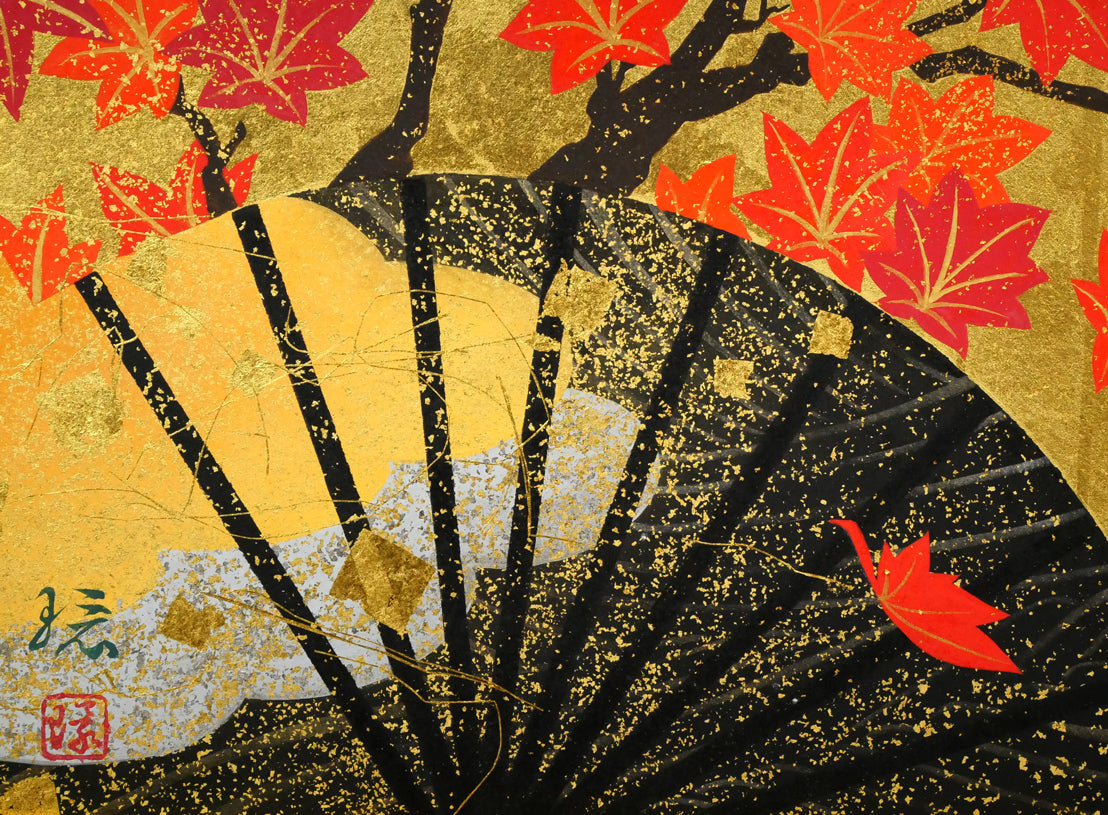 植田環「扇面輝図 紅葉」日本画・F6号 絵画買取・販売の小竹美術