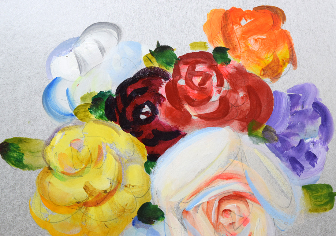 田川勤次 油彩色紙画「ばら」 田川勤次 油彩色紙画「ばら